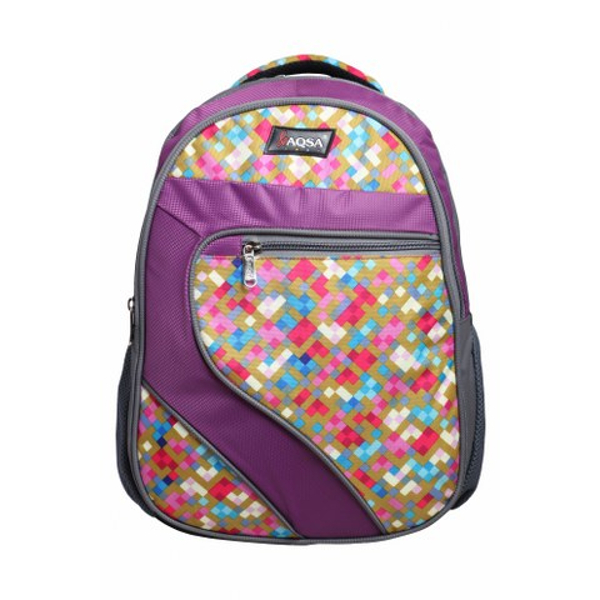 Aqsa ASB46 Designer School Bag (grey Pink Print)